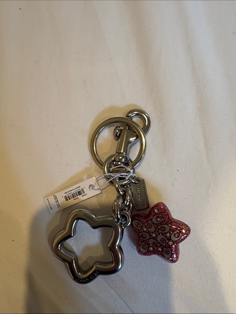 Coach Silver-Tone Flower Ring with Pink Glitter Star Charm